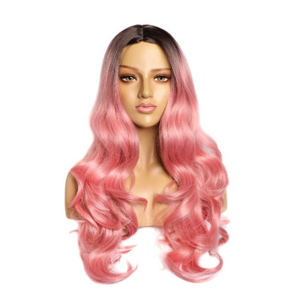 Gradient pink long wavy wig 26 inches